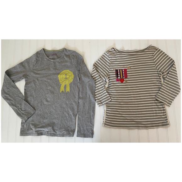 2 Mini Boden T Shirts Tops Gray Brown Cream #1 - Size Girl's 11/12 - Picture 1 of 8